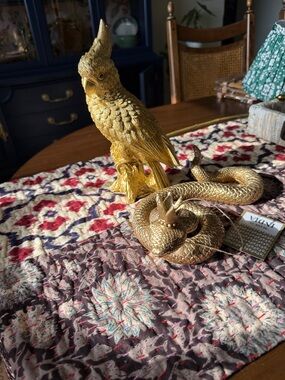 2 Gold-tone animal decor set bird and snake